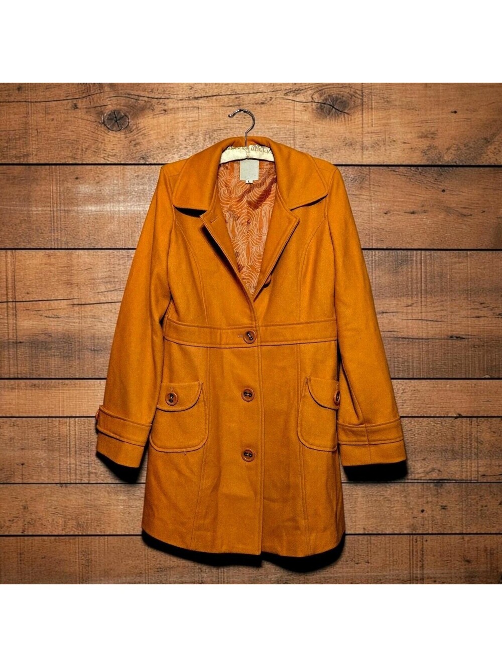 Tulle Anthropologie Wool Blend Single Breasted Pumpkin Orange Pea Coat Womens L